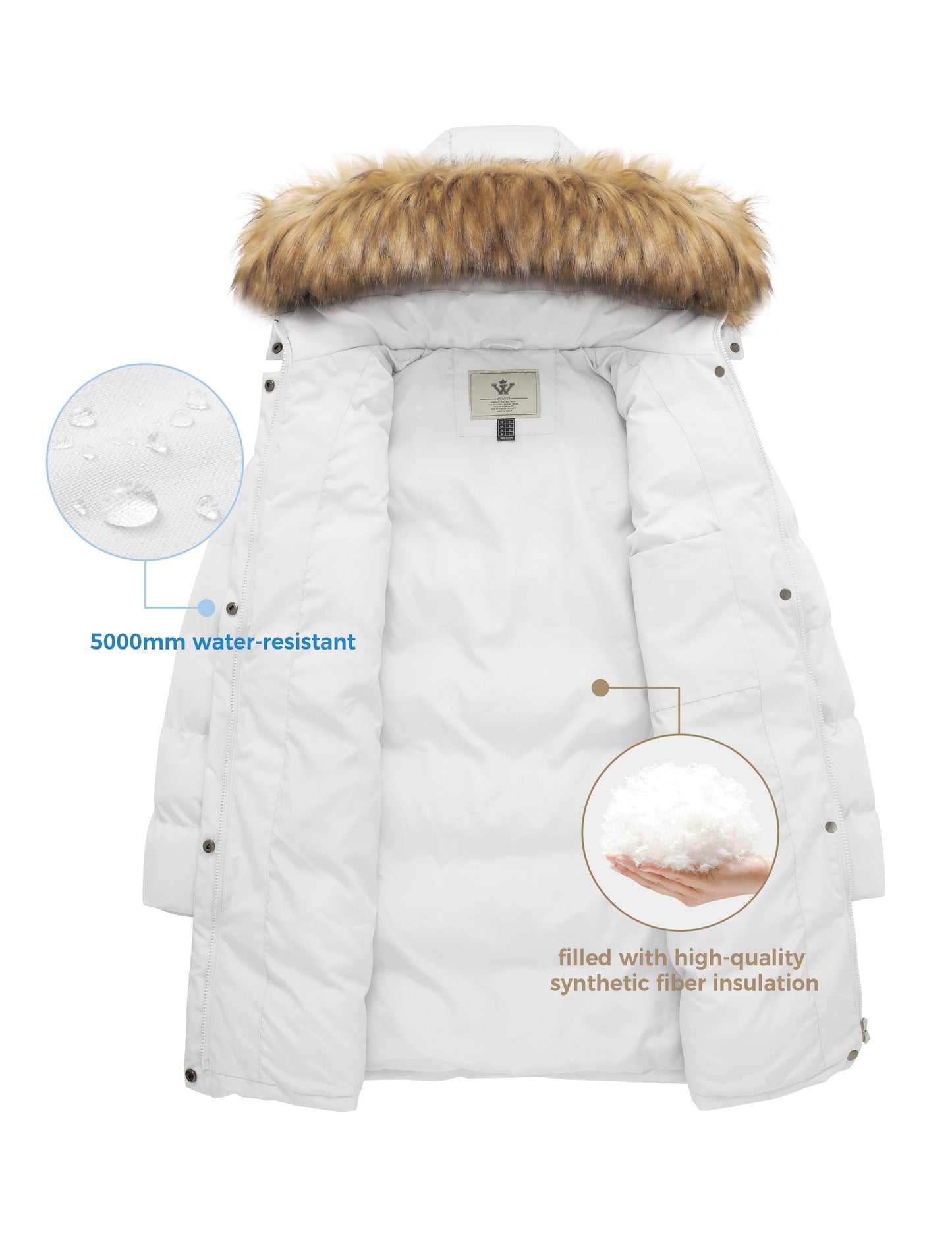 Women'S plus Size Coat Puffer Jacket Hooded Waterproof Winter Coat White 4XL