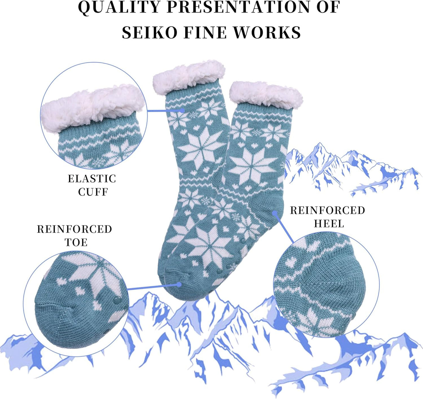 Women'S Winter Super Soft Warm Cozy Fuzzy Snowflake Deer Fleece-Lined with Grippers Slipper Socks