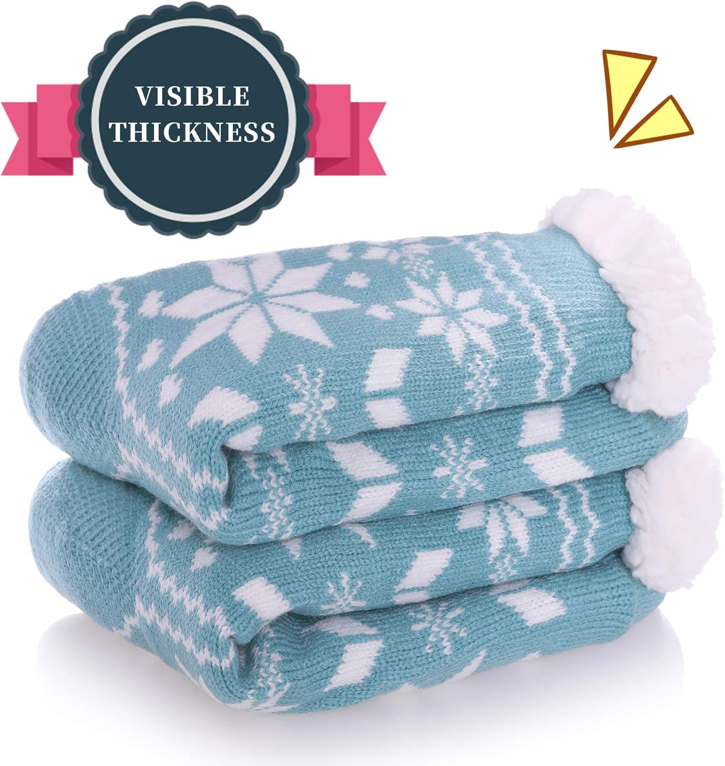 Women'S Winter Super Soft Warm Cozy Fuzzy Snowflake Deer Fleece-Lined with Grippers Slipper Socks